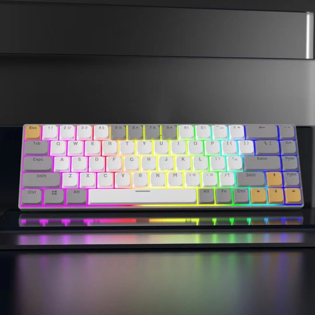60% Layout 68 Keys Ultra-Slim Hot-Swappable Wired USB RGB Mechanical Keyboard with Low-Profile Keycaps Optical Red Switch