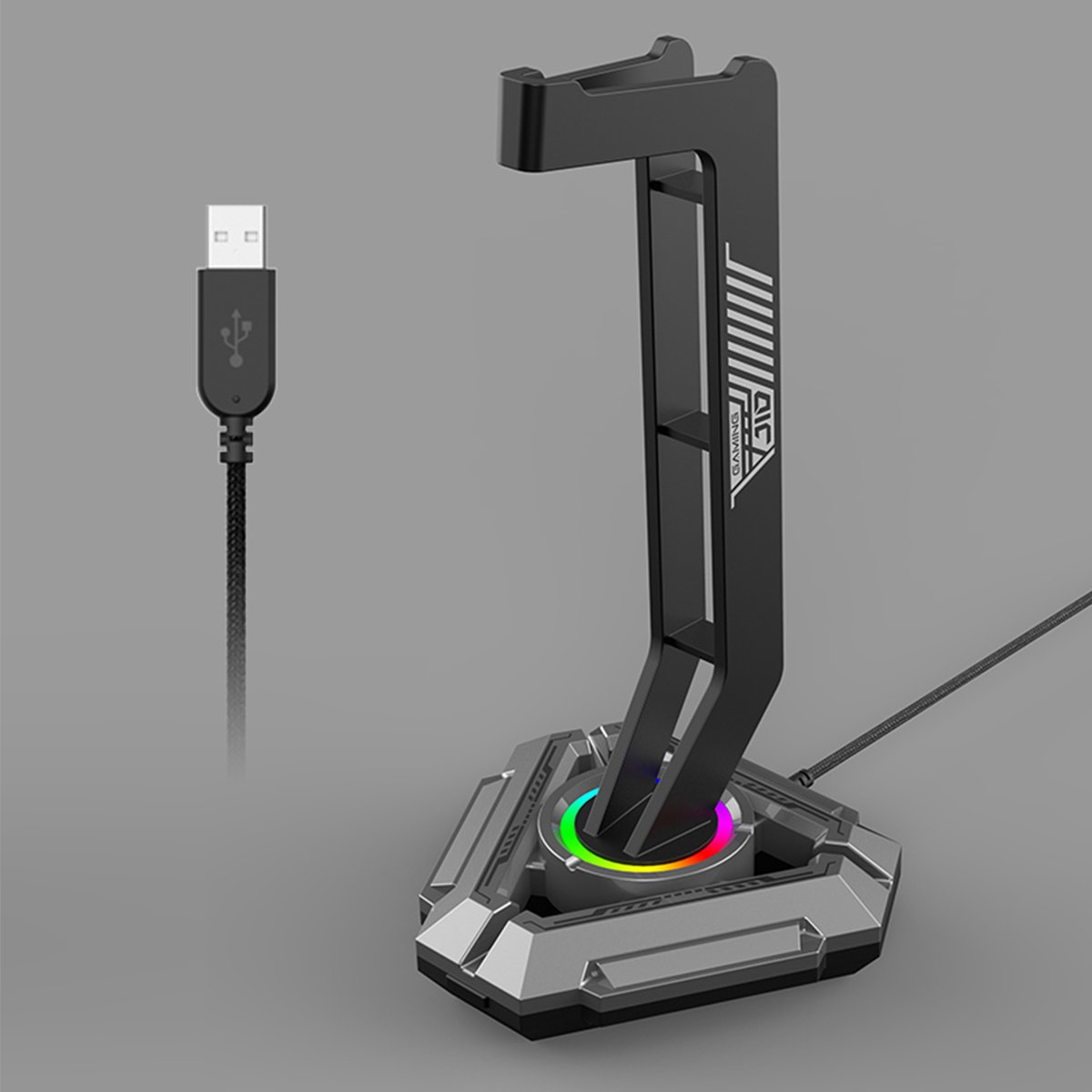 RGB hub gaming headset stand dual USB port Game Accessories RGB Multi-Color Led Light Gaming Headphone Stand Headset Holder