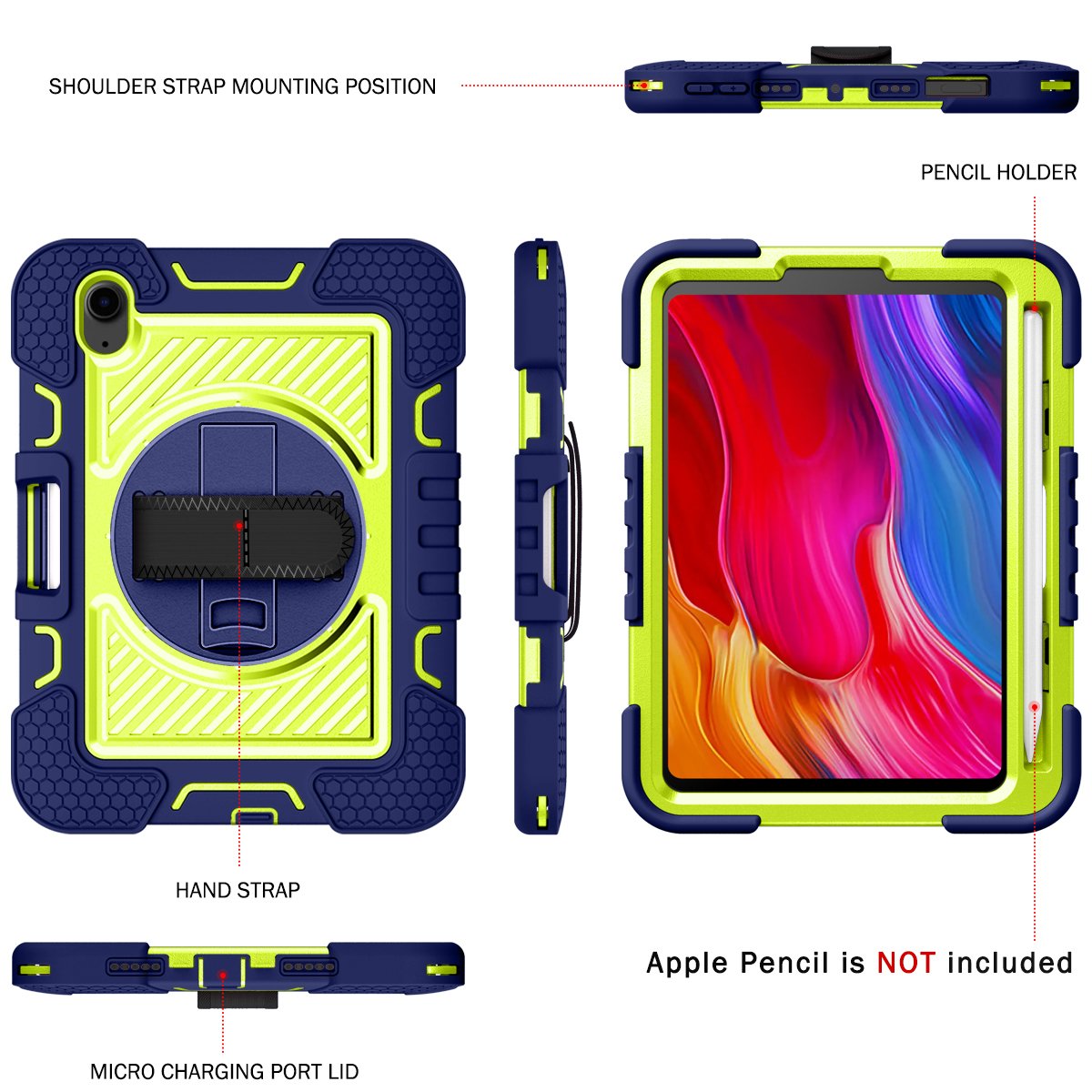 Chinese Manufacturer Cover Tablet Navy Blue + Yellow Green Heavy Duty Tablet Case For Ipad Mini 6 8.3Inch Keyboard Case
