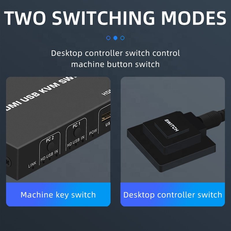 4K HDMI KVM Switch 2 in 1 out 4K 30Hz HDMI USB KVM Switcher 2x1 for 2 PC Share Monitor Mouse Keyboard with Desktop Controller