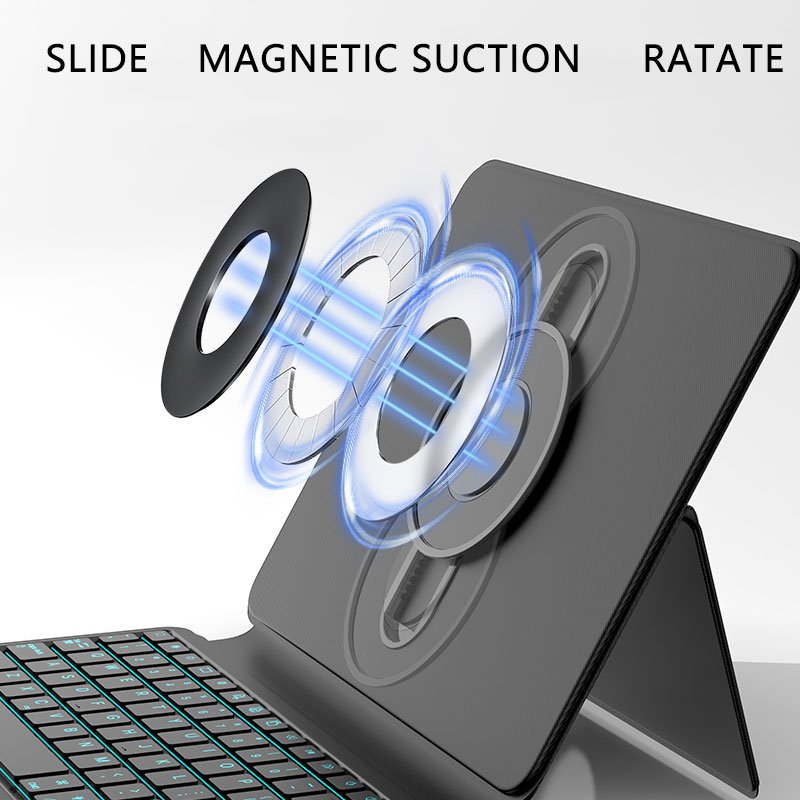 Wholesale Creative Design Keyboard tablet Case Magnetic Swivel pad case Multi-functional Leather cover for ipad case