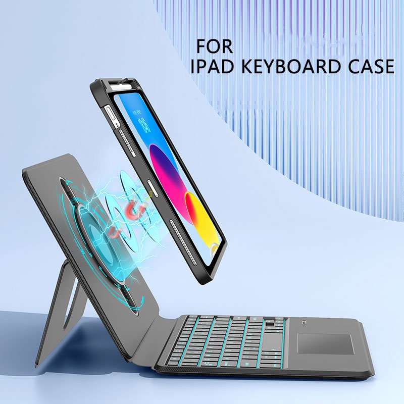 Wholesale Creative Design Keyboard tablet Case Magnetic Swivel pad case Multi-functional Leather cover for ipad case
