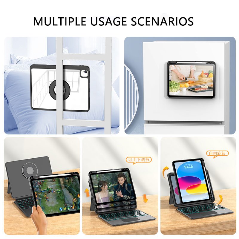 Wholesale Creative Design Keyboard tablet Case Magnetic Swivel pad case Multi-functional Leather cover for ipad case