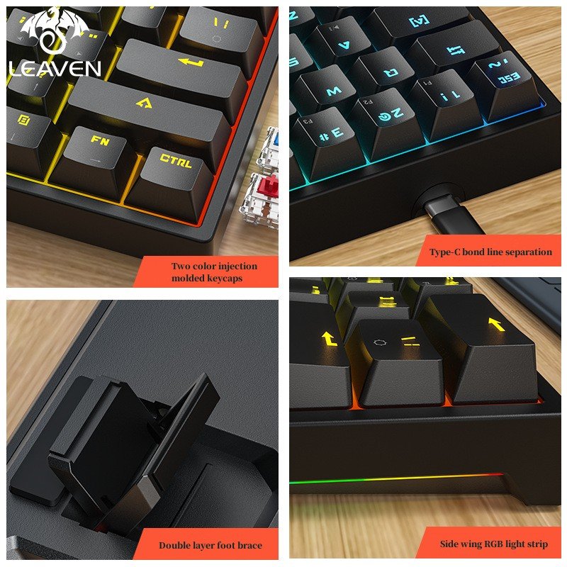 LEAVEN K620 Mini 60% Wired RGB Gaming Keyboard 61 Keys Compact Mechanical Keyboard with Custom switches keyboard pcb