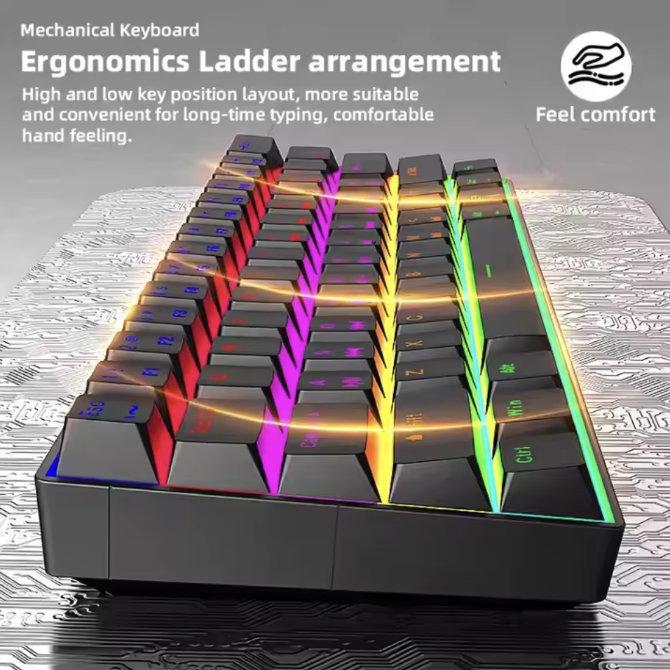 61-Key Mini Wired Gaming Keyboard , 60% LED Backlit Mechanical with Blue Switches