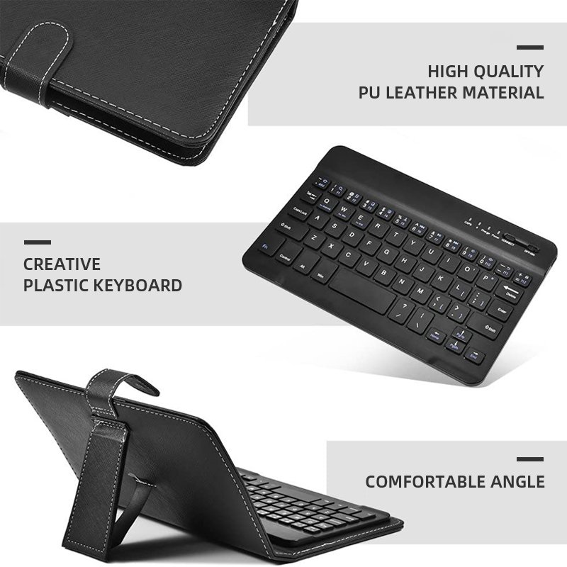Portable Flip PU Leather Wireless Keyboard Phone Case Three-System Universal Pure Color Tablet Case For 7inch 8inch 9.7inch