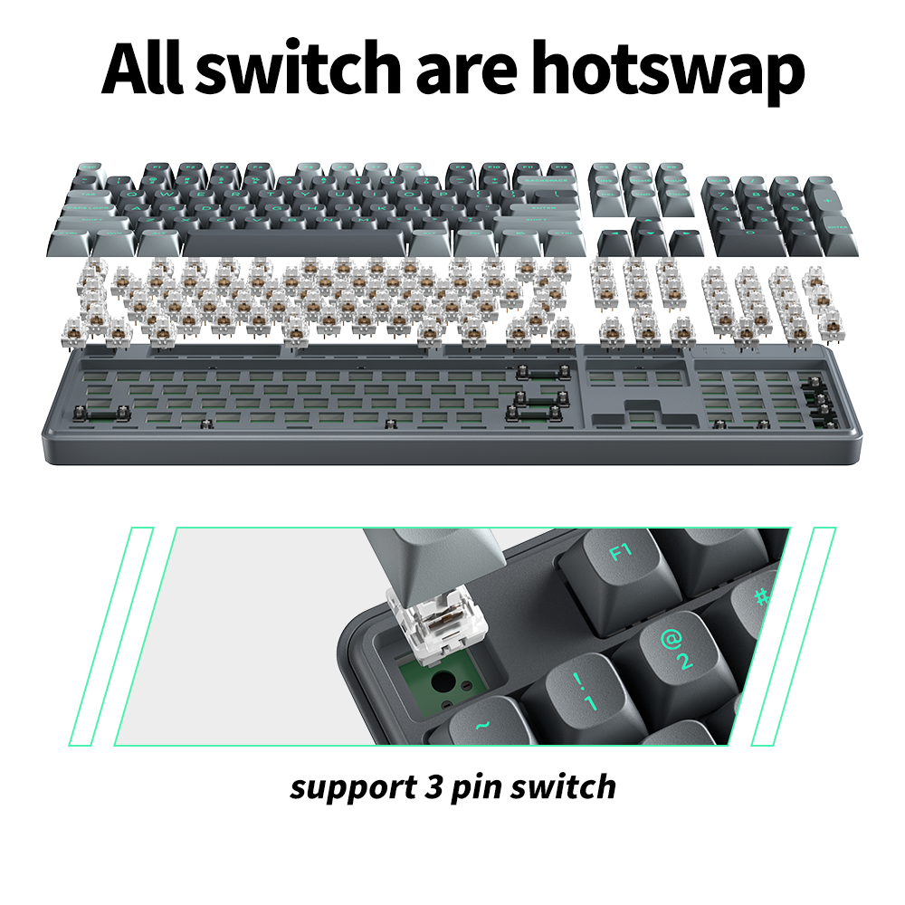 ZIFRIEND ZT104 104 Keys White Backlit full size Gaming Mechanical Keyboard with Sliver Switch Wired for Laptop Desktop PC Gamers