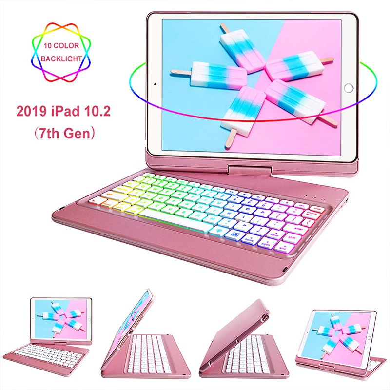 2021 Trending Detachable Wireless Keyboard Smart Tablet Case with Pencil Holder 360 Degree Rotating Flip Cover for iPad 7th 10.2