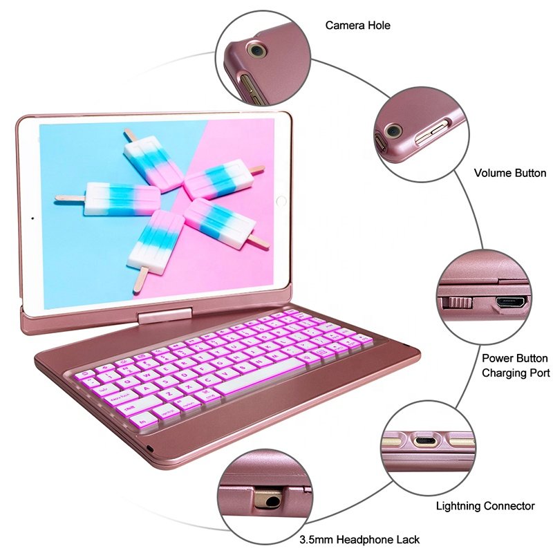 2021 Trending Detachable Wireless Keyboard Smart Tablet Case with Pencil Holder 360 Degree Rotating Flip Cover for iPad 7th 10.2