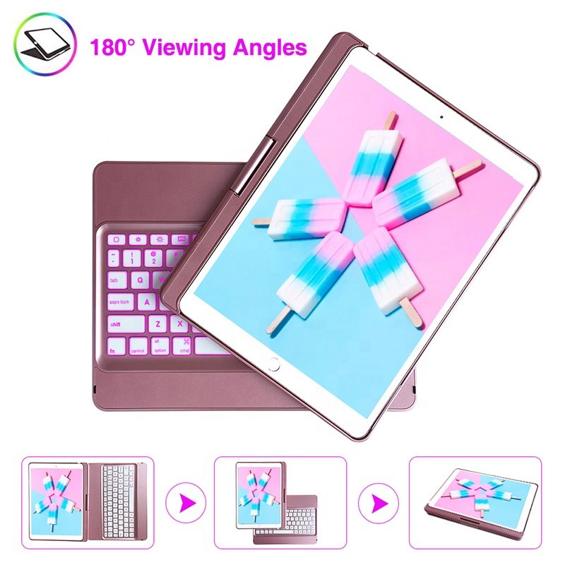 2021 Trending Detachable Wireless Keyboard Smart Tablet Case with Pencil Holder 360 Degree Rotating Flip Cover for iPad 7th 10.2