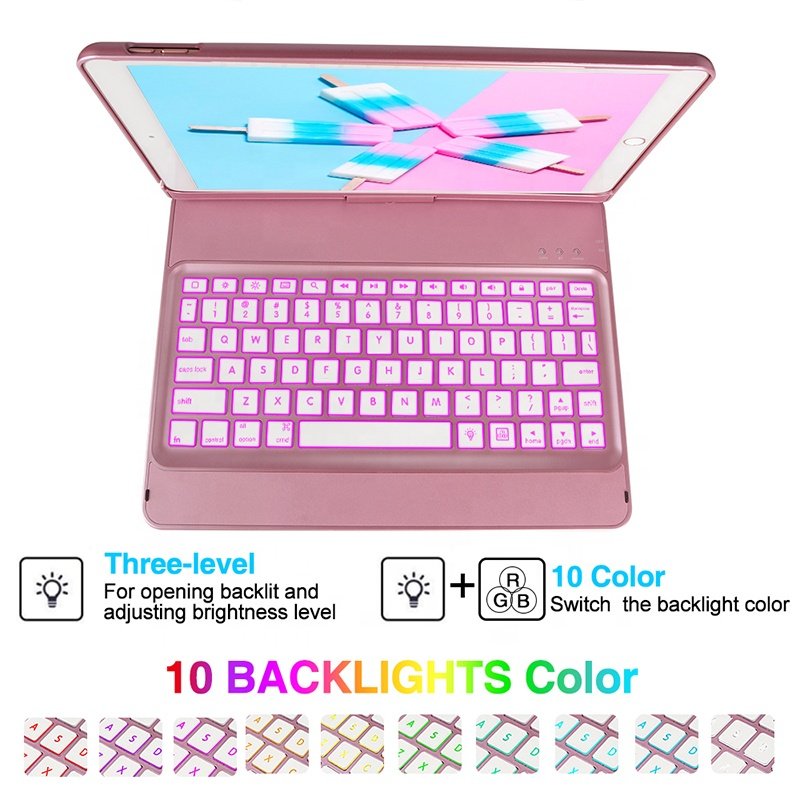 2021 Trending Detachable Wireless Keyboard Smart Tablet Case with Pencil Holder 360 Degree Rotating Flip Cover for iPad 7th 10.2
