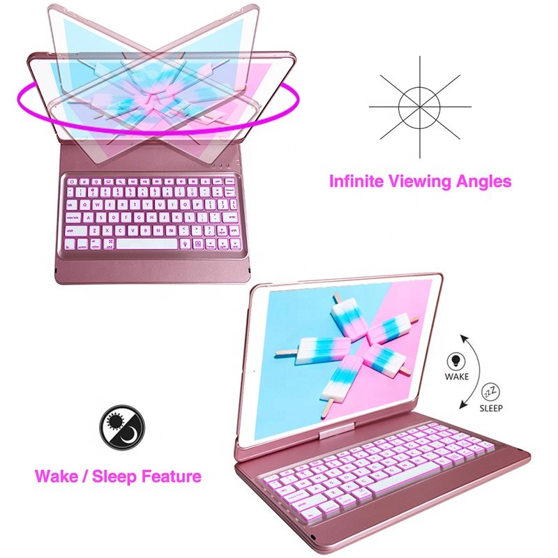 2021 Trending Detachable Wireless Keyboard Smart Tablet Case with Pencil Holder 360 Degree Rotating Flip Cover for iPad 7th 10.2