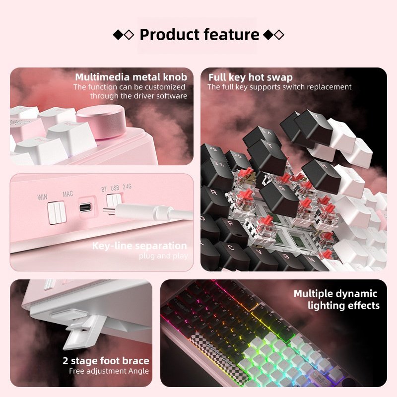 Custom 75% Wireless RGB Mechanical Gaming Keyboard with Bluetooth Interface Tablet Style Knob-Custom PC Keyboard