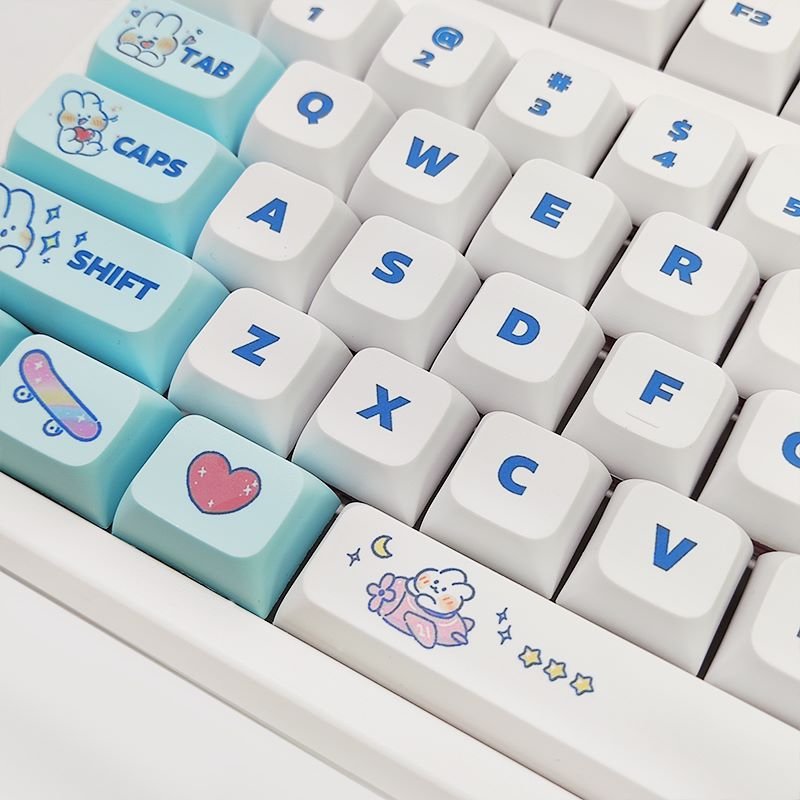 2023 Dropshipping XDA Profile Blue Bunny Dye Sublimation PBT Printed 129 Keycaps For Cherry MX Switch Mechanical keyboard