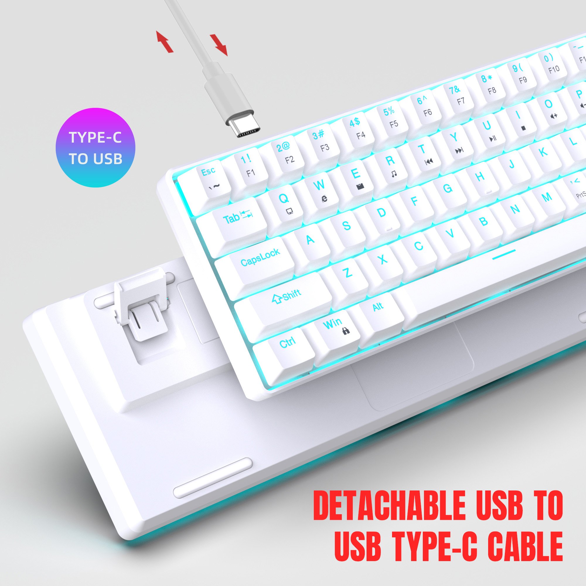 Wholesale HXSJ 68 Keys Wired Gaming Keyboard RGB Backlit Mini Keyboards blue switch Compact mechanical Keyboard for office game