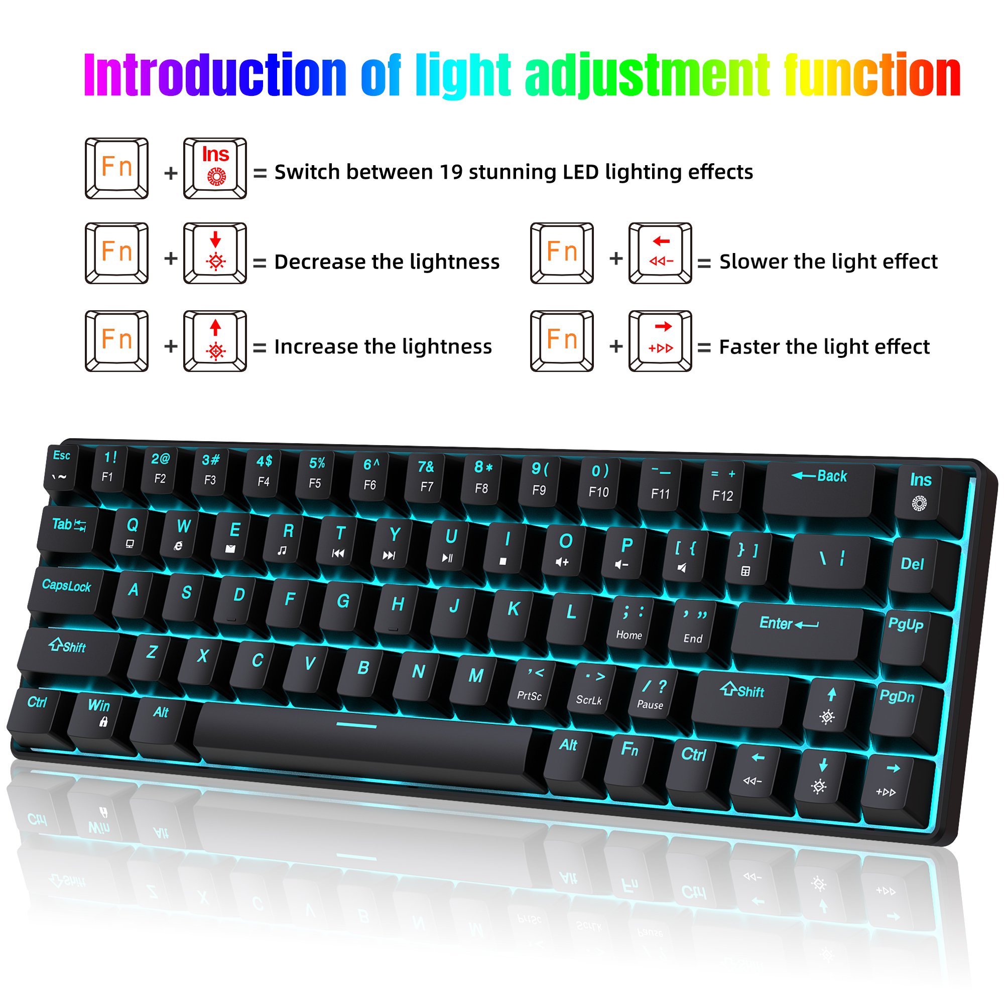 Wholesale HXSJ 68 Keys Wired Gaming Keyboard RGB Backlit Mini Keyboards blue switch Compact mechanical Keyboard for office game