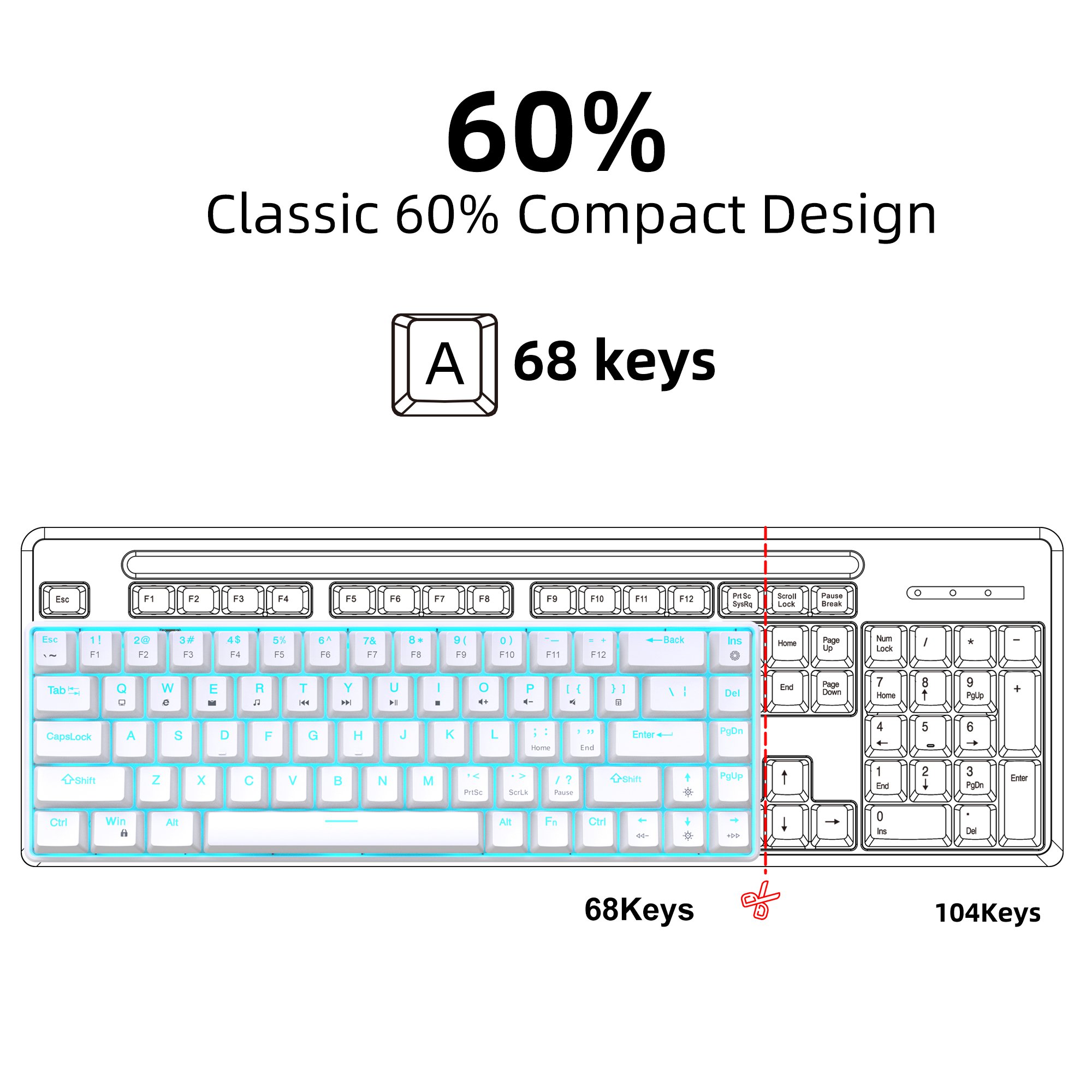 Wholesale HXSJ 68 Keys Wired Gaming Keyboard RGB Backlit Mini Keyboards blue switch Compact mechanical Keyboard for office game