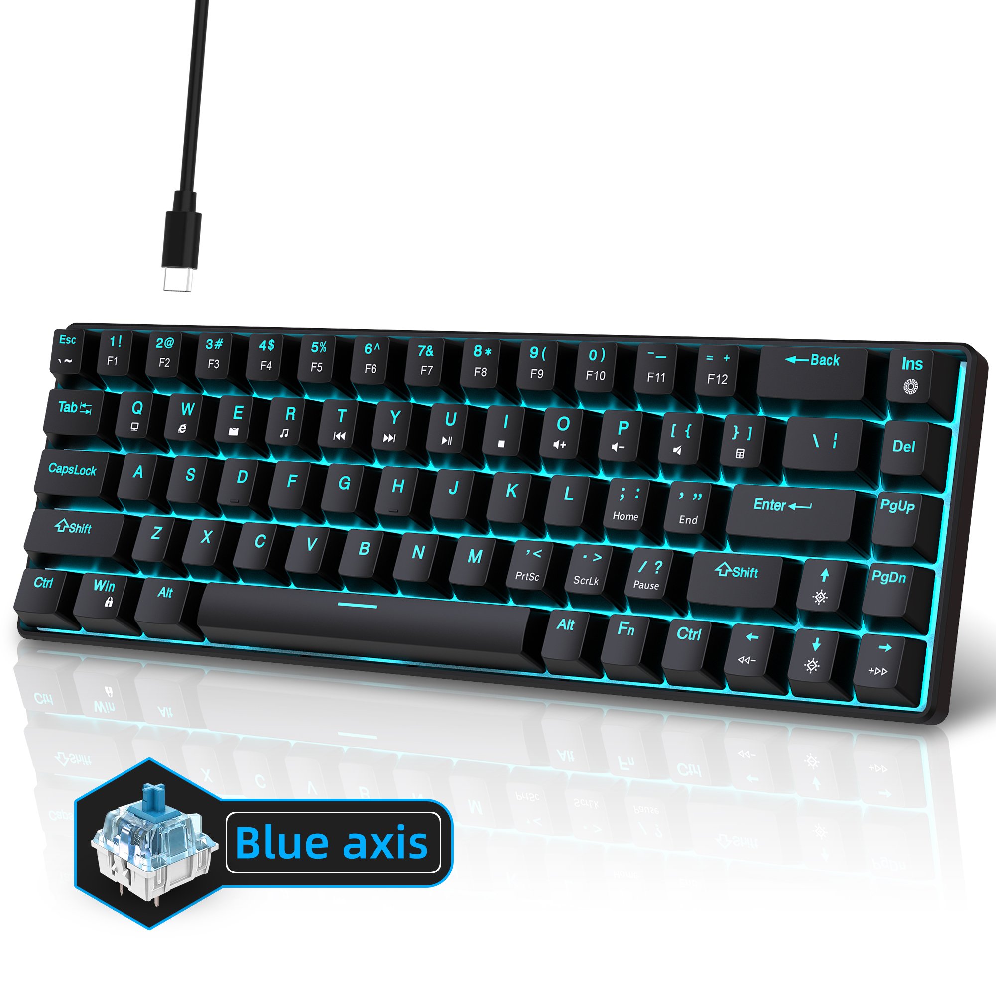 Wholesale HXSJ 68 Keys Wired Gaming Keyboard RGB Backlit Mini Keyboards blue switch Compact mechanical Keyboard for office game