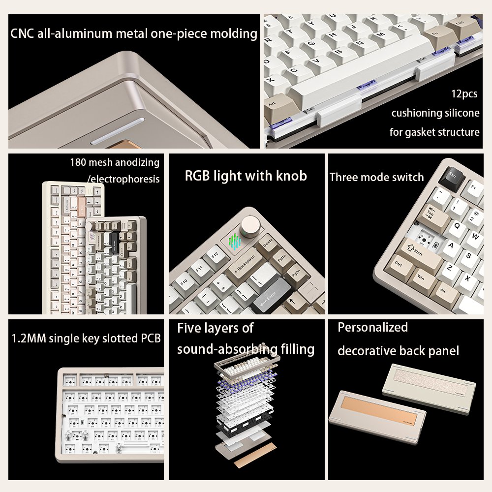 FURYCUBE CNC Aluminum 75% Keyboard HMX Switch PBT Keycap RGB Backlit Hot Swap Gasket Gaming Mechanical Keyboard With VIA Driver