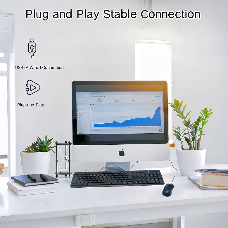 Wired Keyboard and Mouse Combo USB Keypad Optical Corded Mouse Full-Size Computer Keyboard Compatible with PC, Laptop