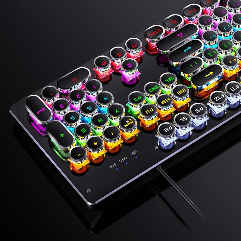New Punk Exchangeable Shaft RGB Backlit Ergonomic Wired Keyboard Cyan Black Tea Axis 104 Keys Gaming Real Mechanical Keyboard