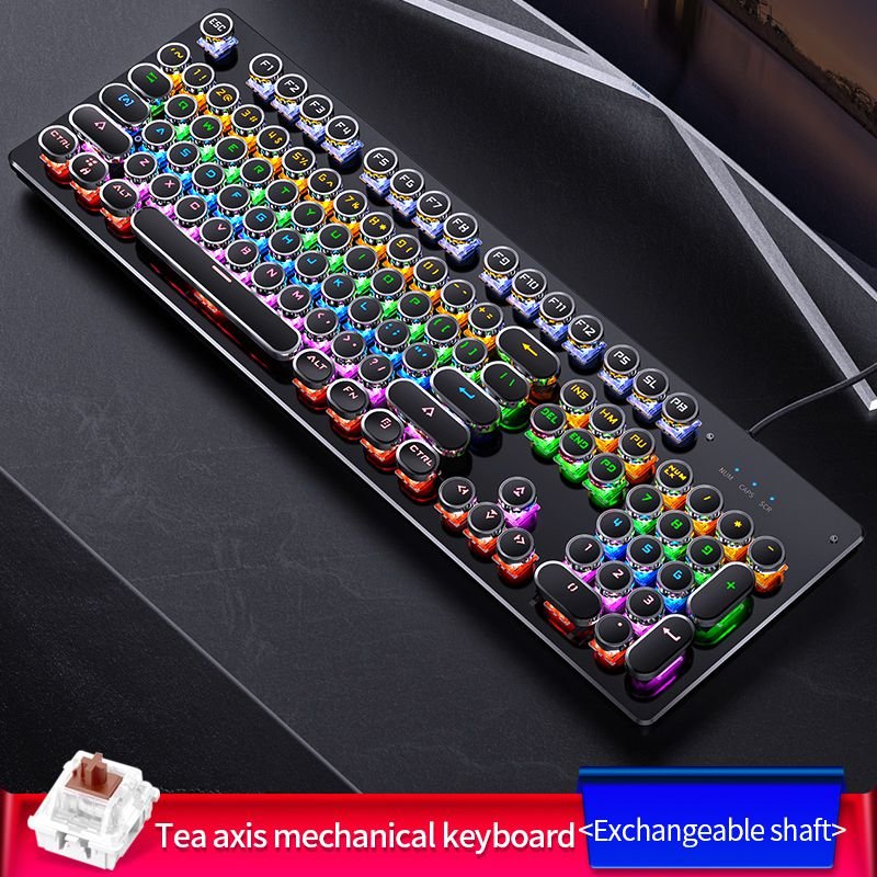New Punk Exchangeable Shaft RGB Backlit Ergonomic Wired Keyboard Cyan Black Tea Axis 104 Keys Gaming Real Mechanical Keyboard
