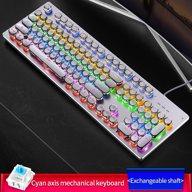 New Punk Exchangeable Shaft RGB Backlit Ergonomic Wired Keyboard Cyan Black Tea Axis 104 Keys Gaming Real Mechanical Keyboard