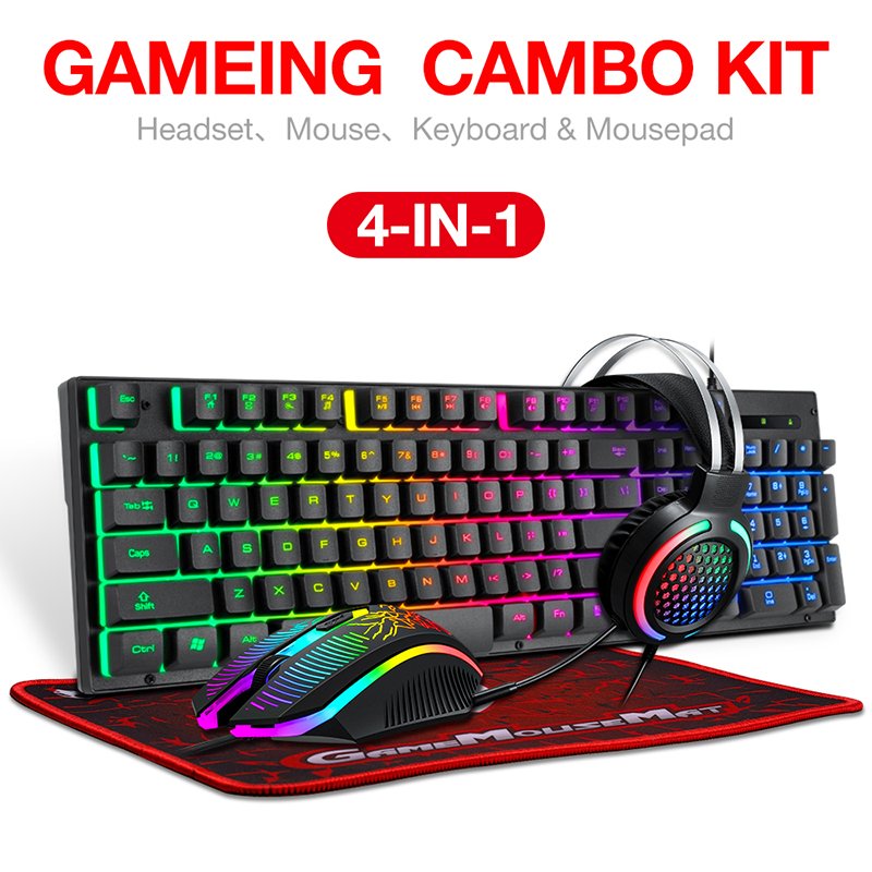 4In1 Mix Pro Gaming Headset And Keyboard Coloured Computer 104 Key Keyboards 4 In 1 Gamer Keyboard
