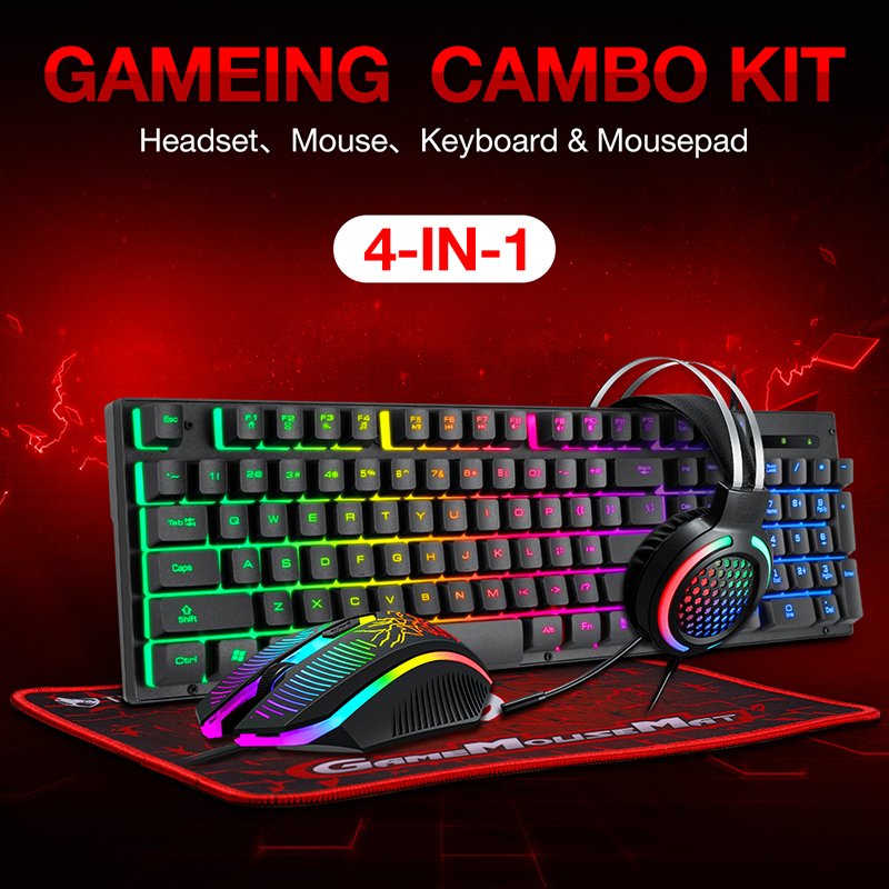 4In1 Mix Pro Gaming Headset And Keyboard Coloured Computer 104 Key Keyboards 4 In 1 Gamer Keyboard