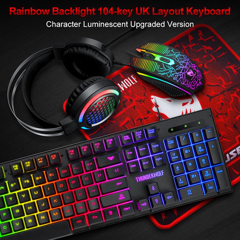 4In1 Mix Pro Gaming Headset And Keyboard Coloured Computer 104 Key Keyboards 4 In 1 Gamer Keyboard