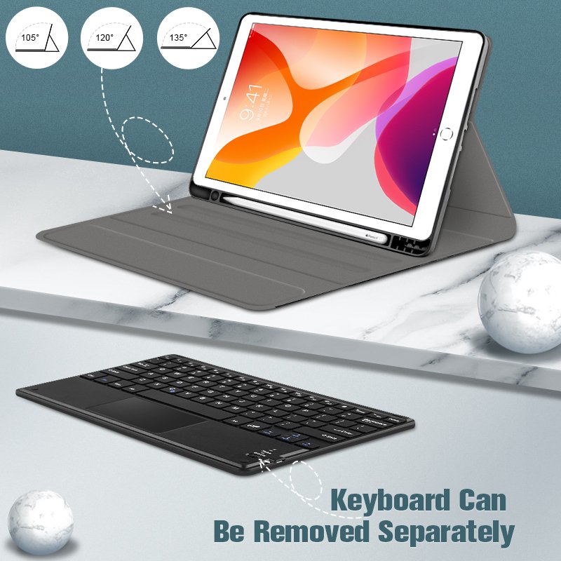 Trackpad Keyboard case for ipad 9 8th generation 2020 with pencil holder leather Case Cover