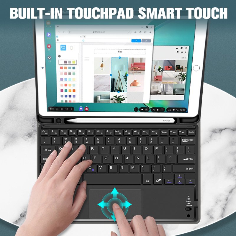 Trackpad Keyboard case for ipad 9 8th generation 2020 with pencil holder leather Case Cover