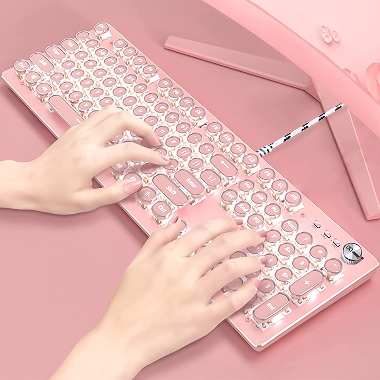 Full-size Blue Switch Ergonomic Backlit Usb Wired Retro Typewriter Rgb Mechanical Pink OEM Stock Keyboard Mechanical 12 Months