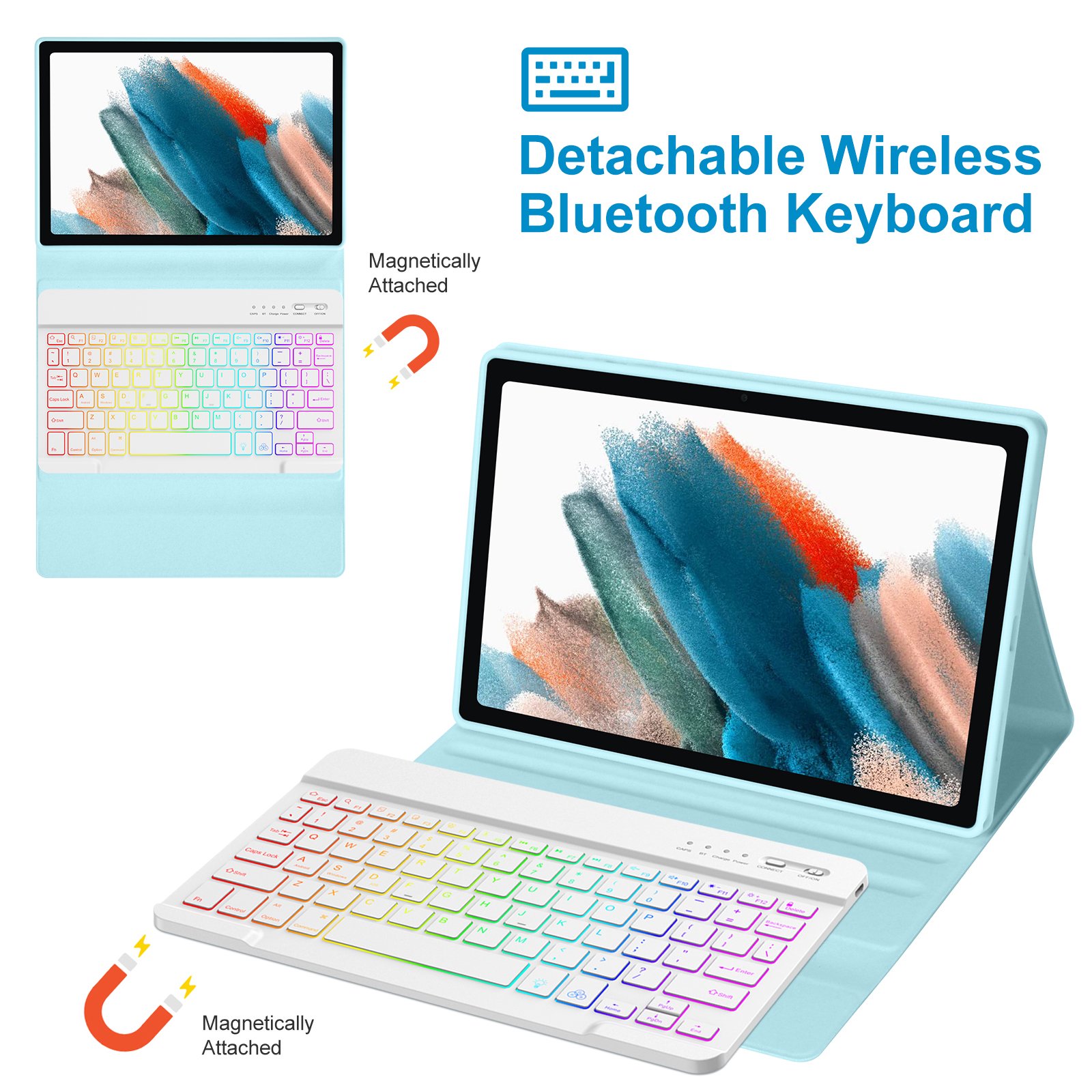 Protective Stand Cover Magnetic Tablet Case Cover With LED Wireless Keyboard For Samsung A8 10.5Inch