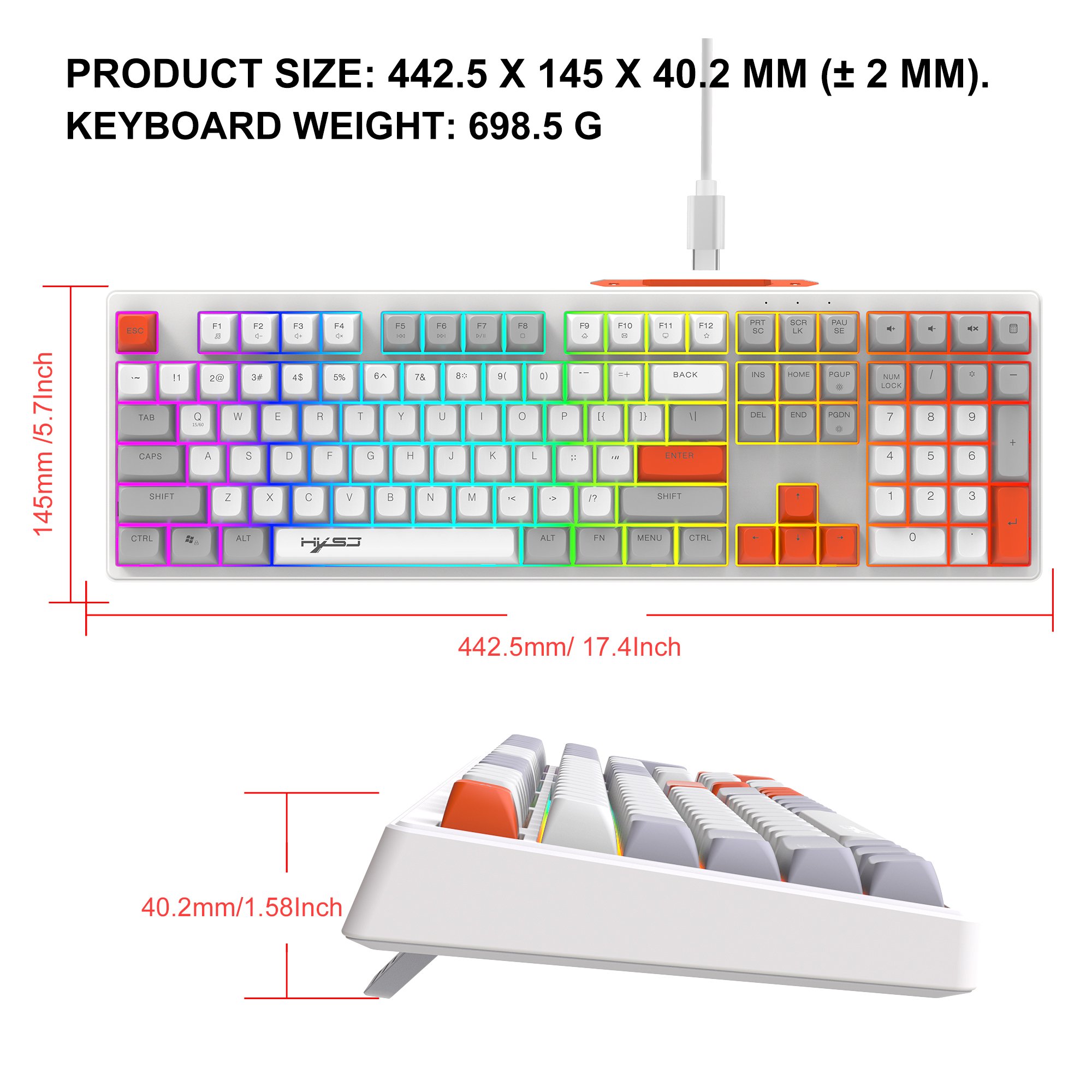 2024 Hot sale HXSJ V300 108keys membrane keyboard portable standard full size 12 RGB backlit mechanical feel keyboard for laptop