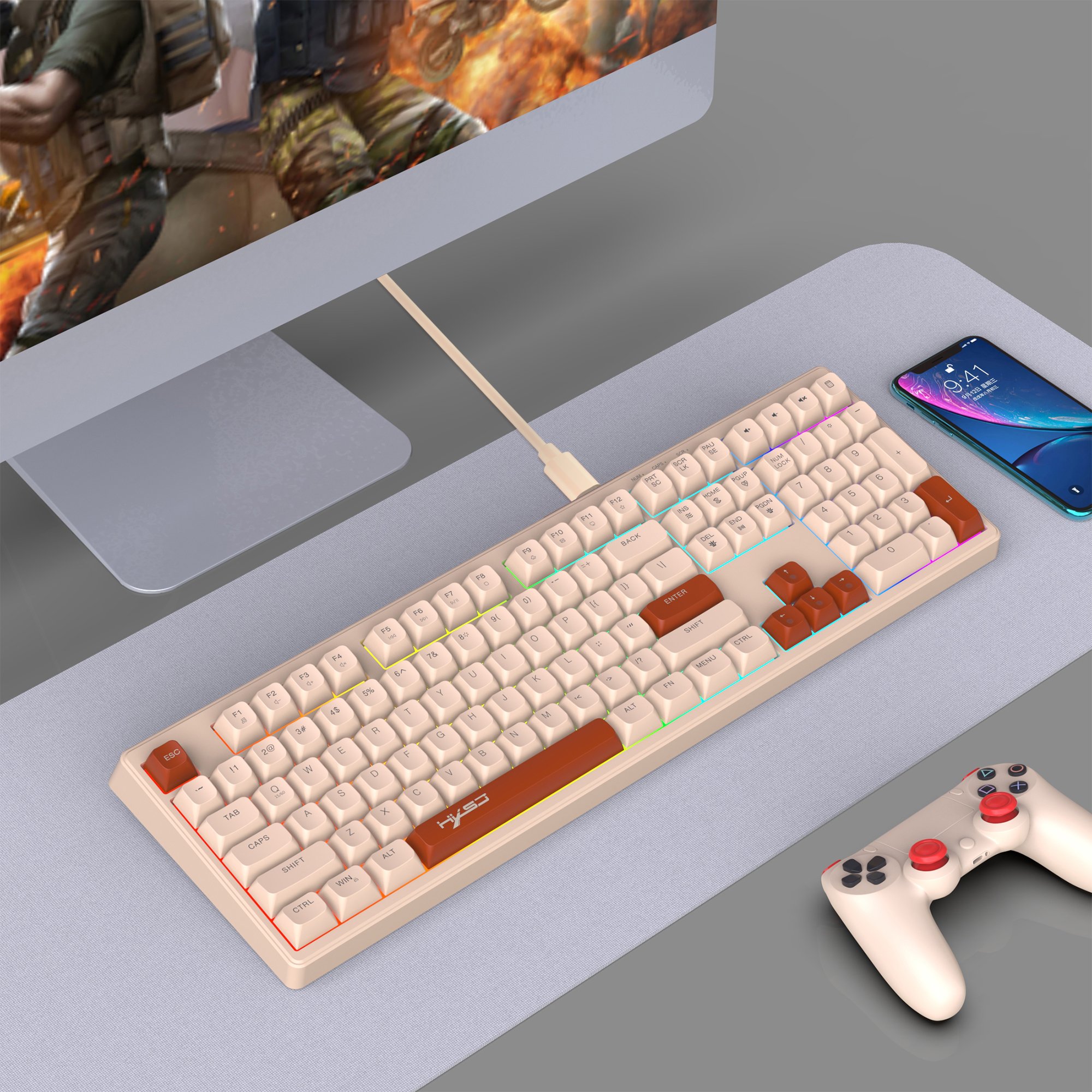 2024 Hot sale HXSJ V300 108keys membrane keyboard portable standard full size 12 RGB backlit mechanical feel keyboard for laptop