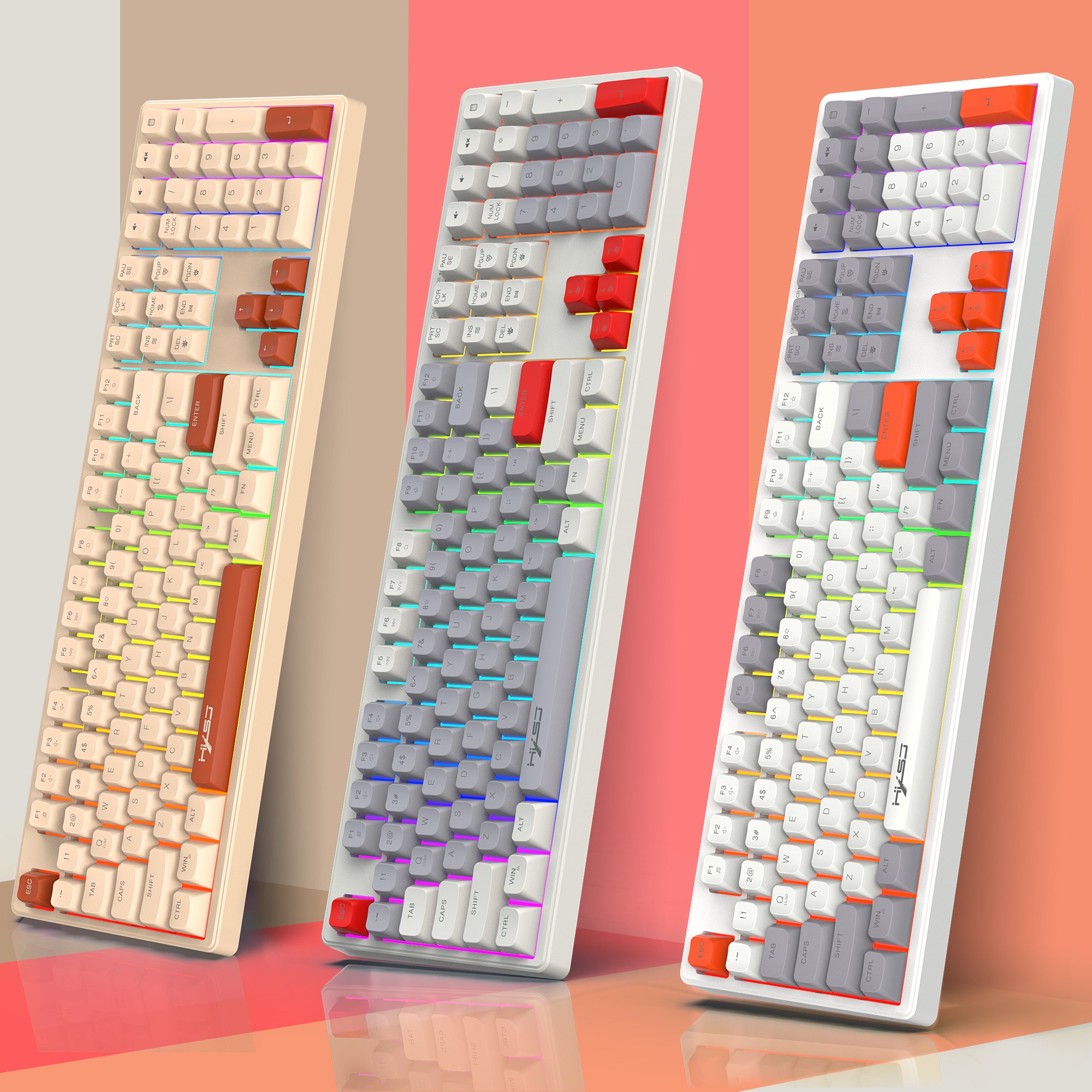 2024 Hot sale HXSJ V300 108keys membrane keyboard portable standard full size 12 RGB backlit mechanical feel keyboard for laptop