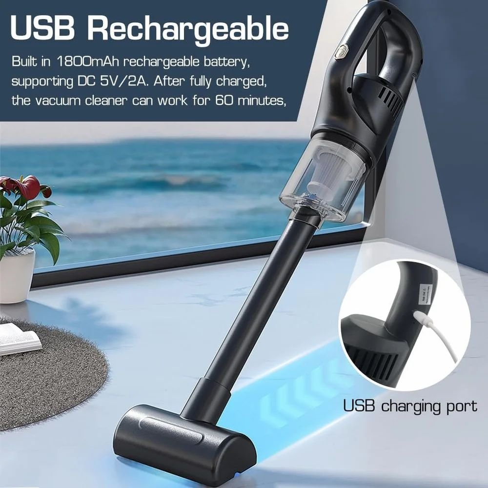 2 In 1 Small Portable Household USB Rechargeable Strong Suction Wireless Handheld Electric Stick Vacuum Cleaner For Home Office
