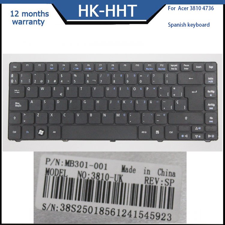 pointer no backlight laptop keyboard for Acer 3810T 4736Z Spanish keyboard with frame