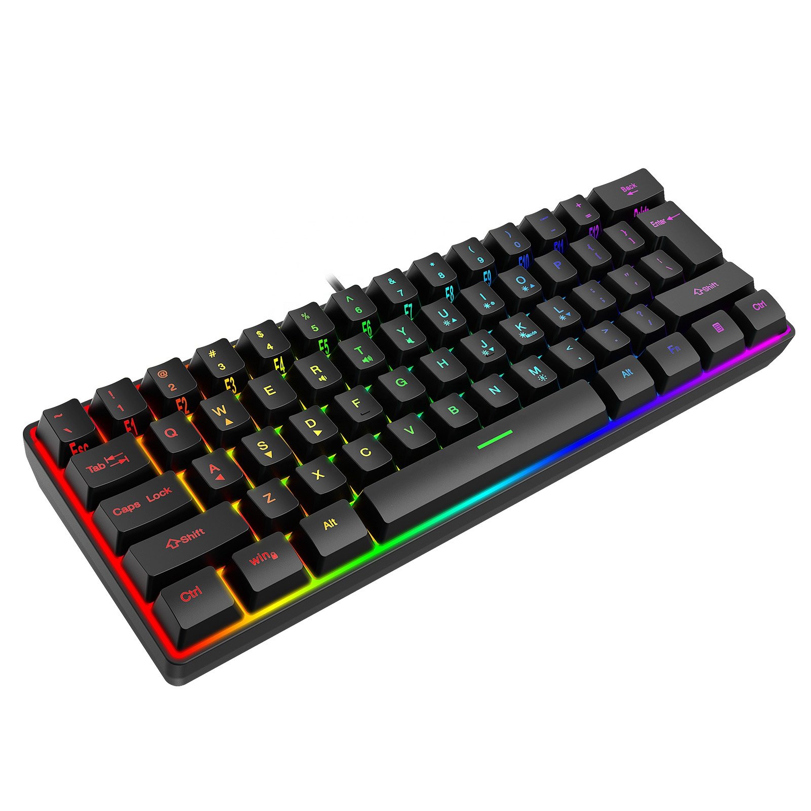Wholesale 60% RGB LED Backlit Gaming Keyboard ABS Membrane Keycaps with Type C Interface 61 English Keys