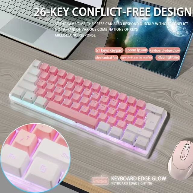 K401 mini keyboard wired 61 keys RGB 60 percent keyboard gaming keyboard