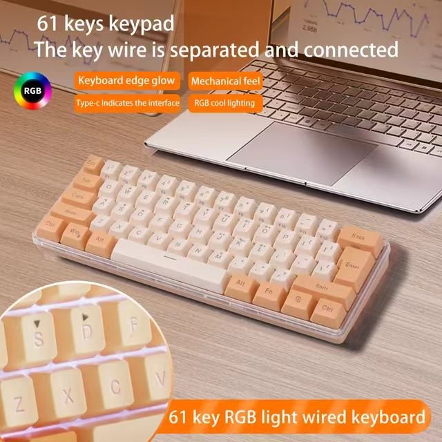 K401 mini keyboard wired 61 keys RGB 60 percent keyboard gaming keyboard