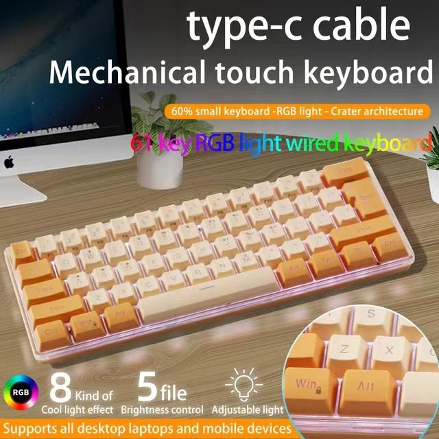 K401 mini keyboard wired 61 keys RGB 60 percent keyboard gaming keyboard