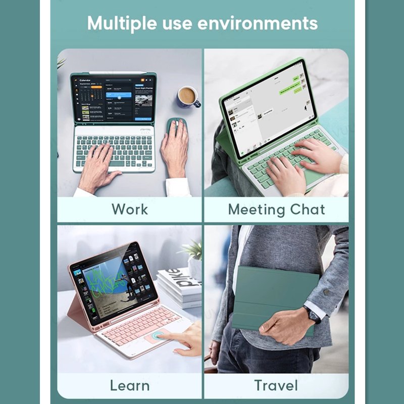 Wireless Keyboard With Pencil Holder Stand & Mouse & Magic Smart Touchpad Keyboard Case For Ipad Pro 11/Pro 10.5/10.2/Air 4 3 2