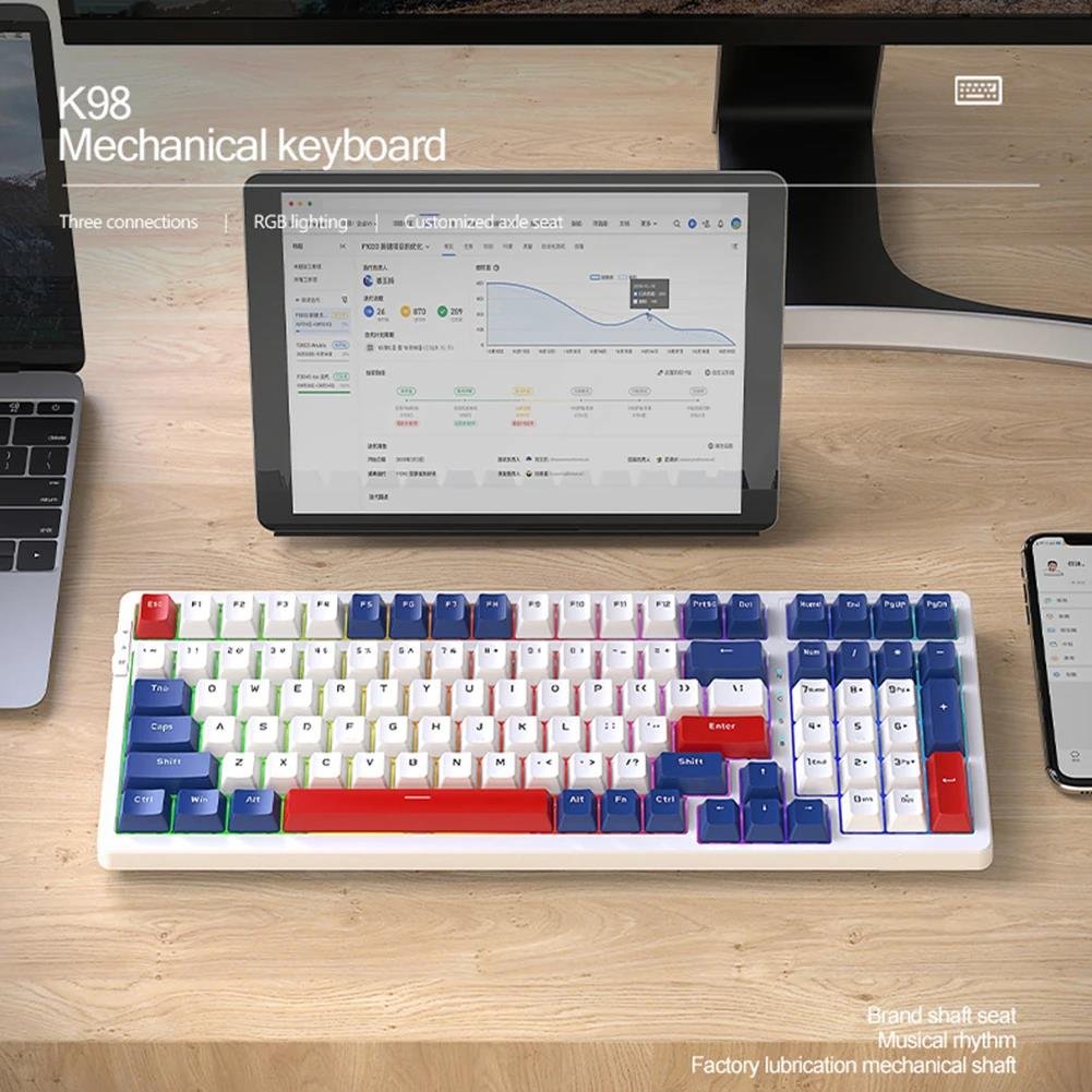 Attack Shark K98 Mechanical Keyboard RGB Backlight 100 Keys Wireless Gaming Gamer Keyboards Triple Mode for PC Computer Gamer