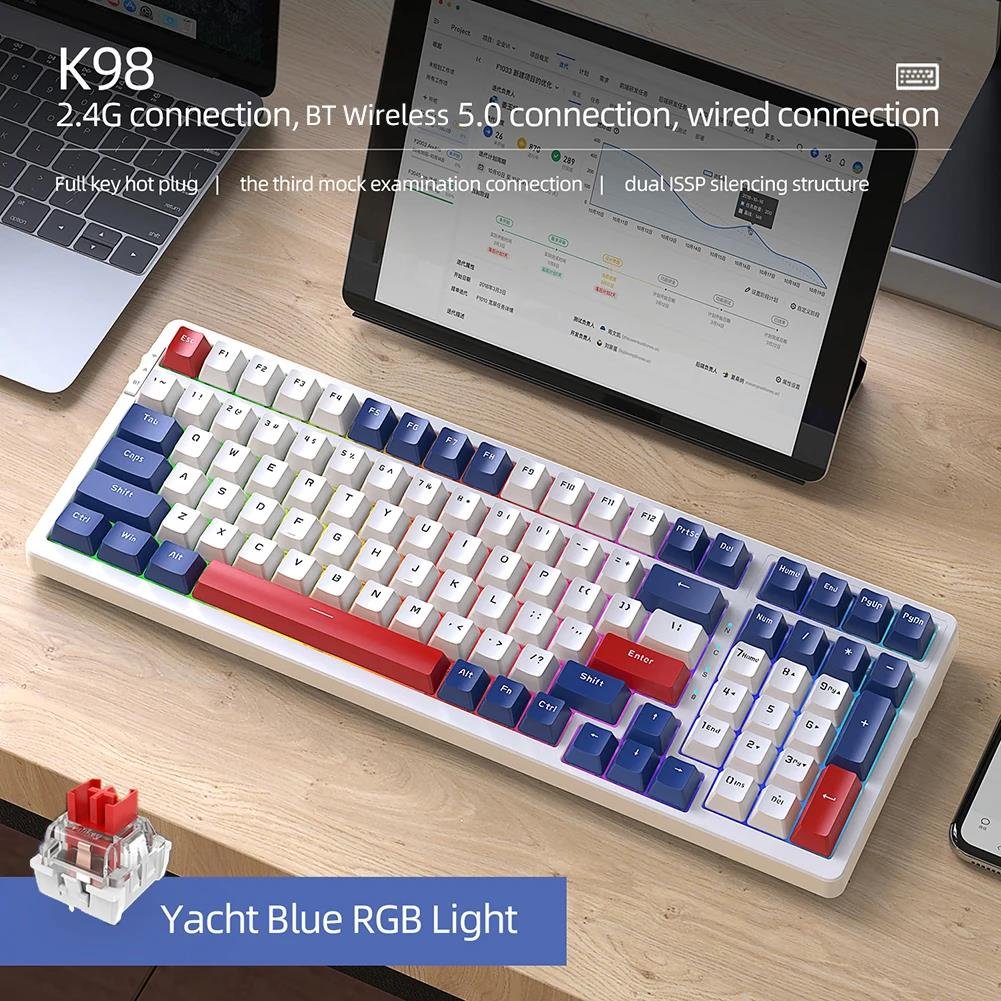 Attack Shark K98 Mechanical Keyboard RGB Backlight 100 Keys Wireless Gaming Gamer Keyboards Triple Mode for PC Computer Gamer