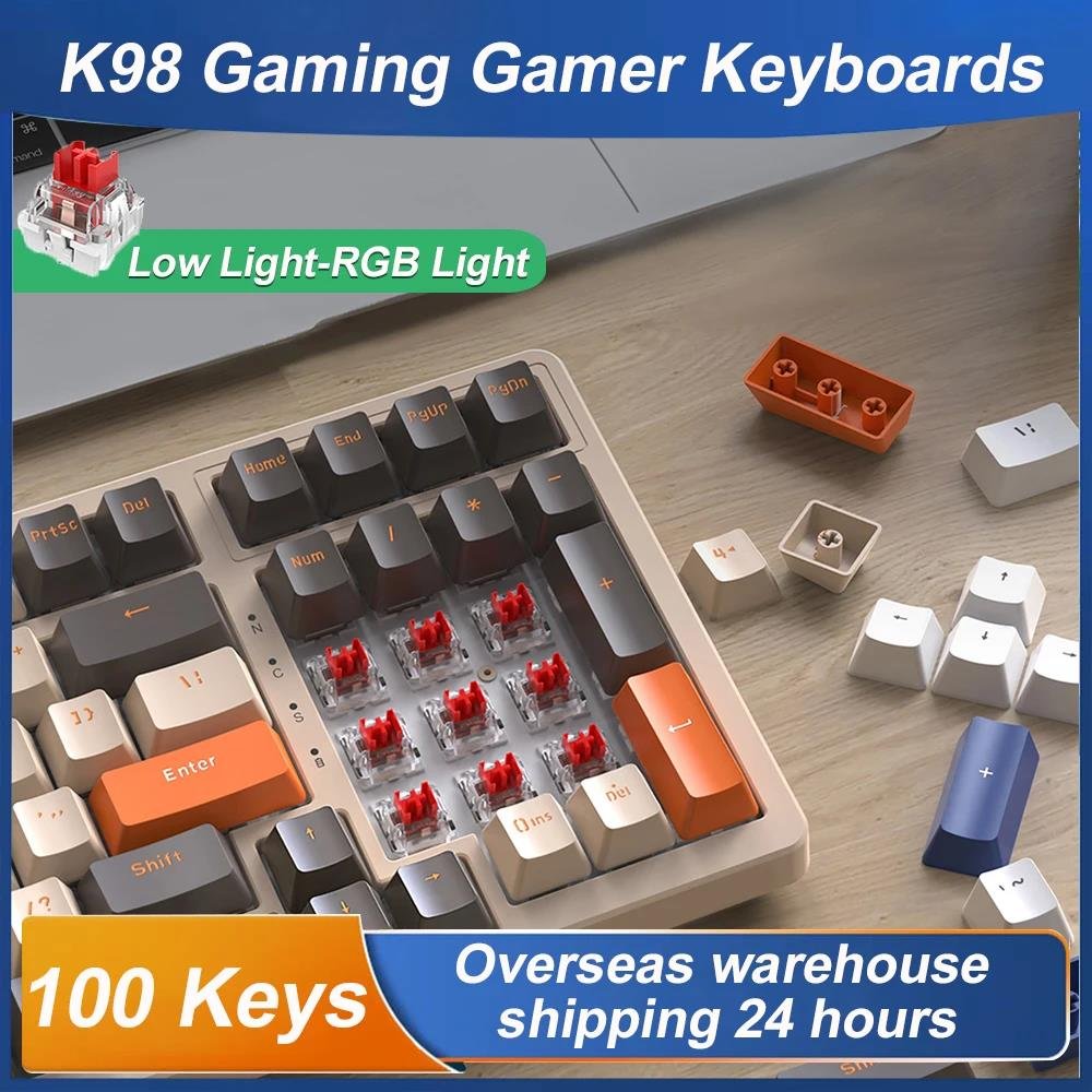 Attack Shark K98 Mechanical Keyboard RGB Backlight 100 Keys Wireless Gaming Gamer Keyboards Triple Mode for PC Computer Gamer