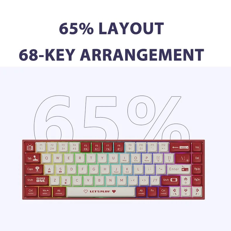 Ajazz AK680 65% Keyboard 60% Teclado 68 Key Ergonomic Gaming Keyboard Hot Swap LED Backlit Mechanical Keyboard