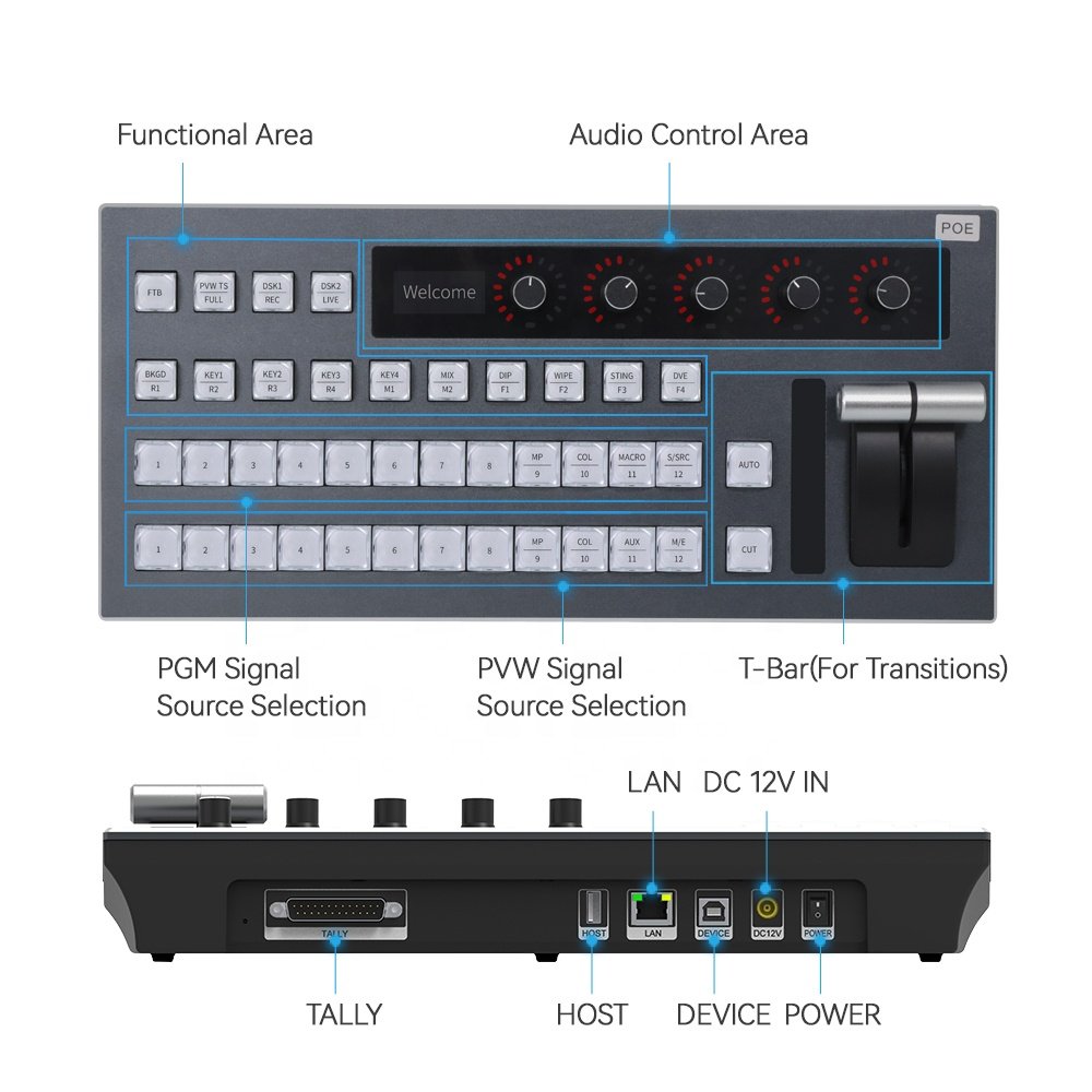 Broadcast Video Streaming Switcher Video Vmix&OBS Switcher Live Stream Video Switcher for Live and Broadcast Keyboard