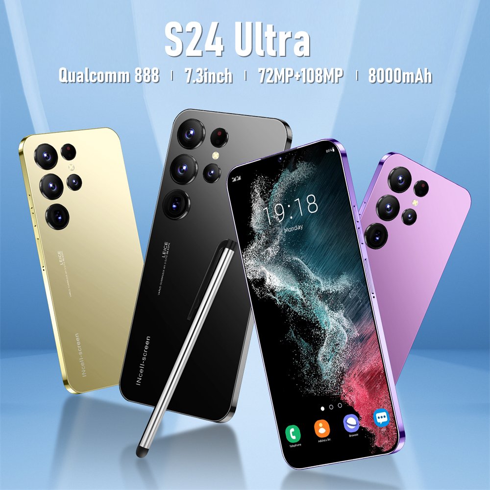 S24Ultra Smartphone, 7.3 inch HD Screen Phone, Android 13 4+64 16+1TB Memory Card Smartphone, Dual SIM Dual Standby 5G/4G/GPS